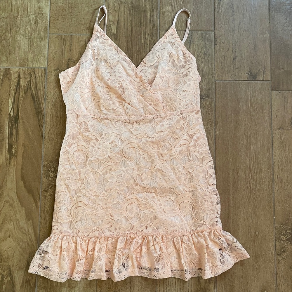 short pink lace dress